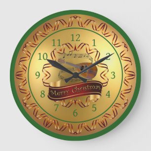 Mandolin 02~ Musical Scroll ~ “Merry Christmas”  Large Clock