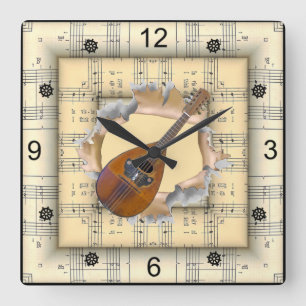 Mandolin ~ Breaking Through Strange Sheet Music ~  Square Wall Clock