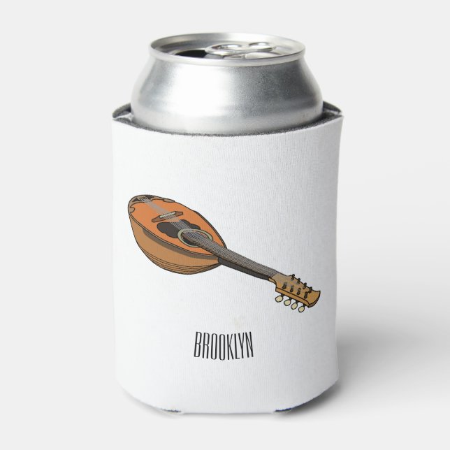 Mandolin cartoon illustration can cooler (Can Front)