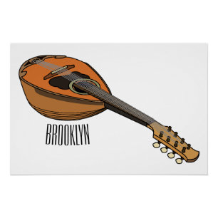 Mandolin cartoon illustration poster