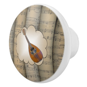 Mandolin ~ Cloud ~ Rolled Sheet Music Background ~ Ceramic Knob