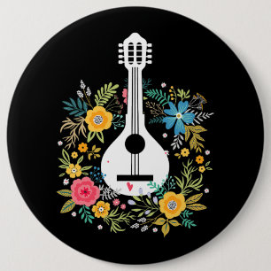 Mandolin Flowers Pattern Player String Instruments 6 Inch Round Button