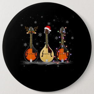 Mandolin Instrument Reindeer Santa Christmas Light 6 Inch Round Button
