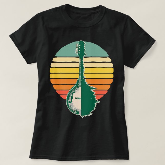 Mandolin Lover Trees Reflection 80s Retro Sunset B T-Shirt (Design Front)