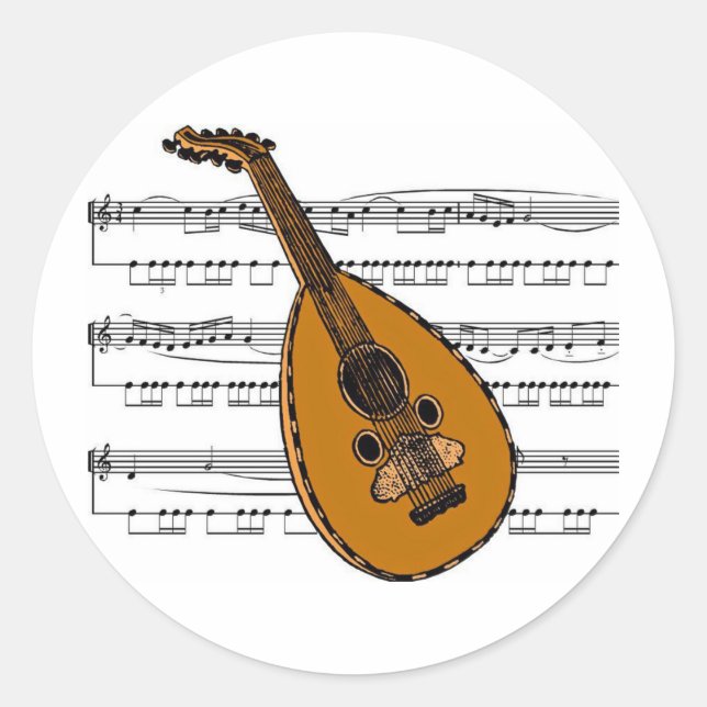 Mandolin musical 15 B Classic Round Sticker (Front)