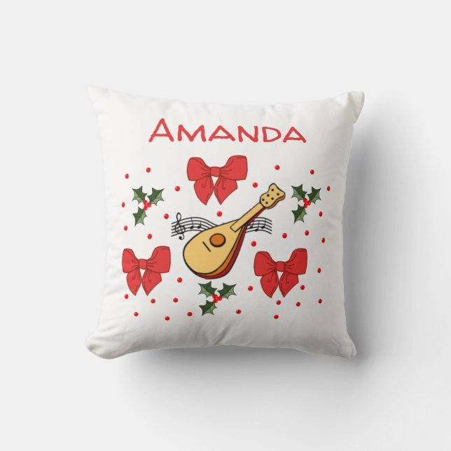 Mandolin Red Bows Holly Leaves Pattern Customize  Throw Pillow (Front)