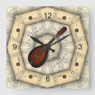 Mandolin ~ Strange Musical Design ~ Unique ~ Square Wall Clock