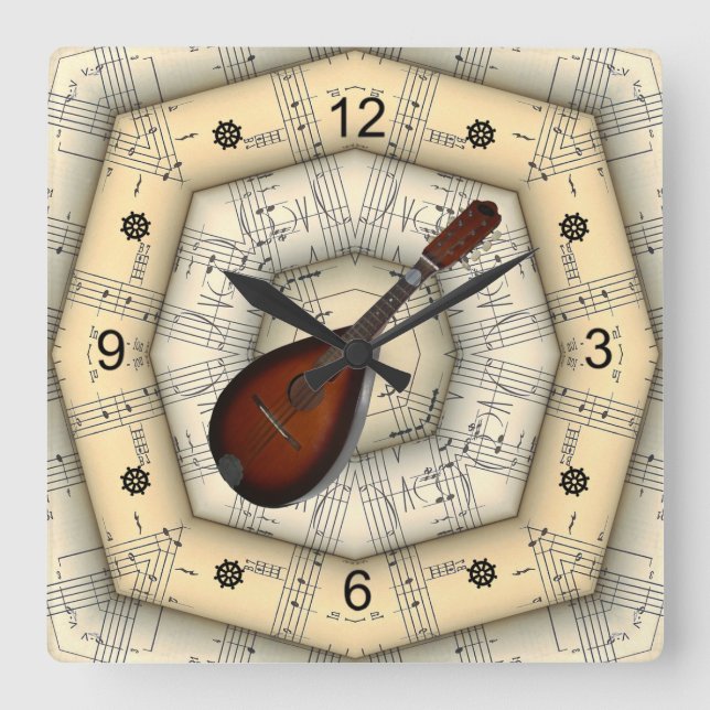 Mandolin ~ Strange Musical Design ~ Unique ~ Square Wall Clock (Front)