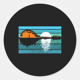Mandolin Trees Moon Night Reflection 80s Retro Blu Classic Round Sticker