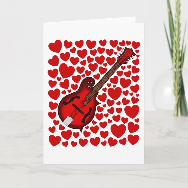 Mandolin With Hearts Valentines Anniversary Card (Front)