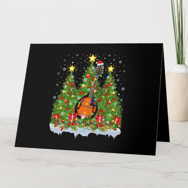 Mandolin Xmas Lights Santa Mandolin Christmas Tree Card (Front)