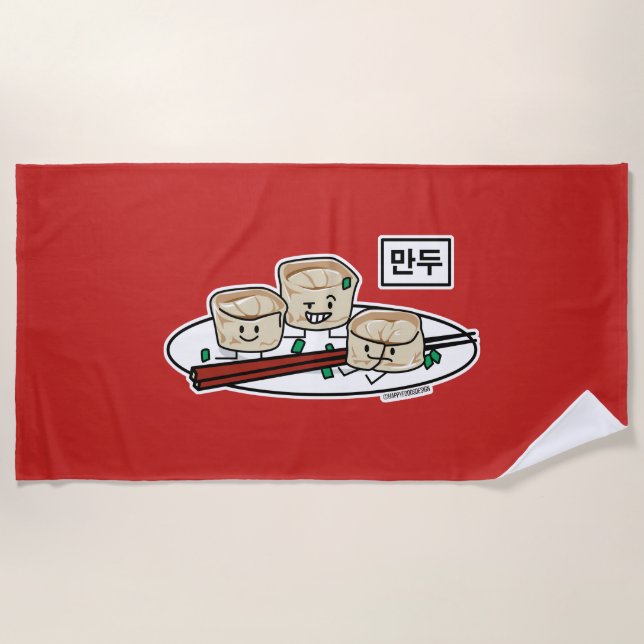 Mandu Korean dumpling dim sum breakfast hangul Beach Towel (Front)