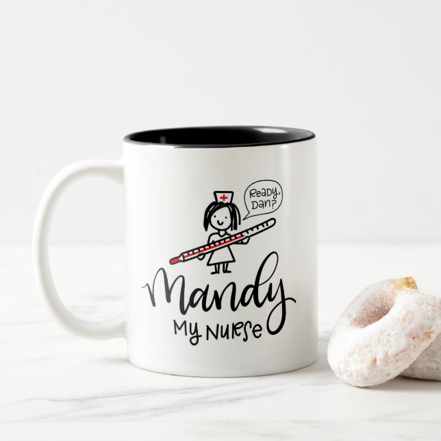 Mandy My Nurse - Custom Two-Tone Coffee Mug (With Donut)