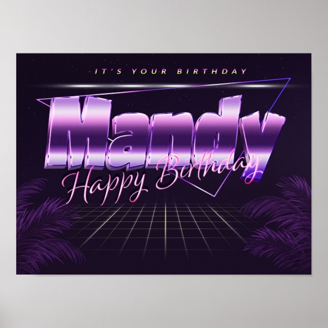 Mandy Name Vorname lila retro Poster Geburtstag (Front)