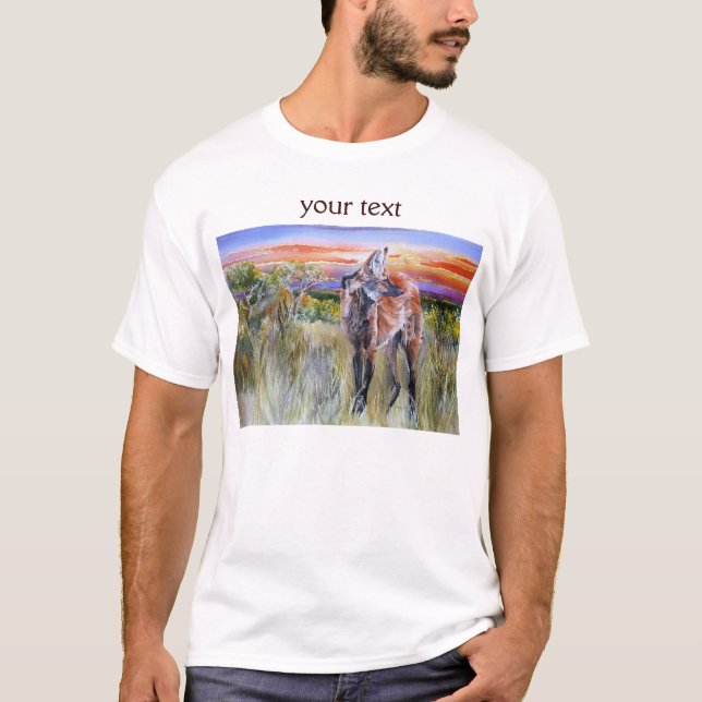 Maned Wolf Watercolor Art T-Shirt (Front)