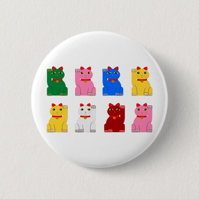 maneki neko 2 inch round button (Front)