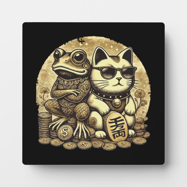 Maneki Neko and Jin Chan - Luck and Prosperity Plaque (Front)