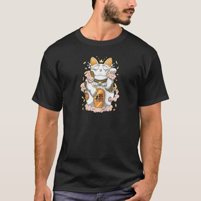 Maneki Neko Beckoning Cat Feng Shui Cat Japanese G T-Shirt (Front)