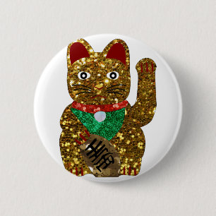 maneki neko cat 2 inch round button