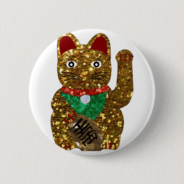 maneki neko cat 2 inch round button (Front)