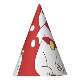 Maneki-Neko cat, Japanese doodle pattern. Party Hat