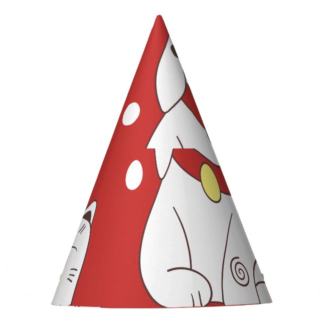 Maneki-Neko cat, Japanese doodle pattern. Party Hat (Front)