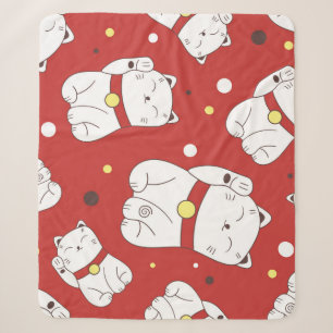 Maneki-Neko cat, Japanese doodle pattern. Sherpa Blanket