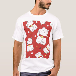 Maneki-Neko cat, Japanese doodle pattern. T-Shirt