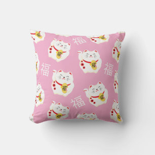 Maneki Neko Cute Lucky White Cat Throw Pillow