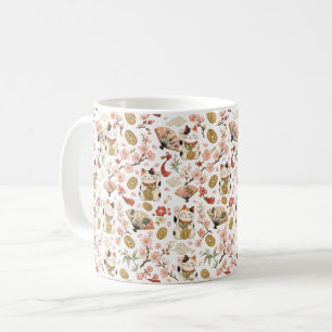 Maneki Neko Garden Mug, Japanese Lucky Cat Coffee  Mug