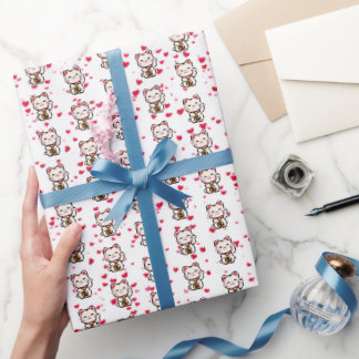 Maneki Neko Gift Wrap, Lucky Cat  Wrapping Paper