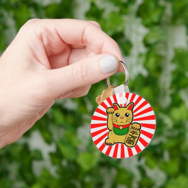 Maneki Neko: Golden Lucky Cat Keychain (Hand)