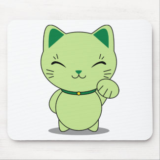 Maneki Neko - Green Lucky Cat Mouse Pad