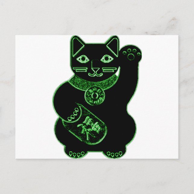 maneki neko green neon postcard (Front)