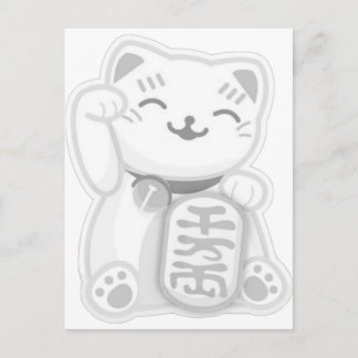 maneki neko grey postcard