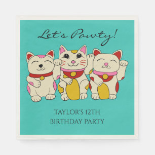 Maneki Neko Japanese Good Luck Cats Birthday Napkin