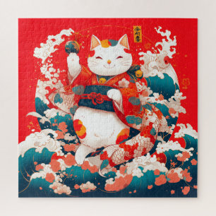 Maneki-Neko, Japanese Lucky Cat Jigsaw Puzzle