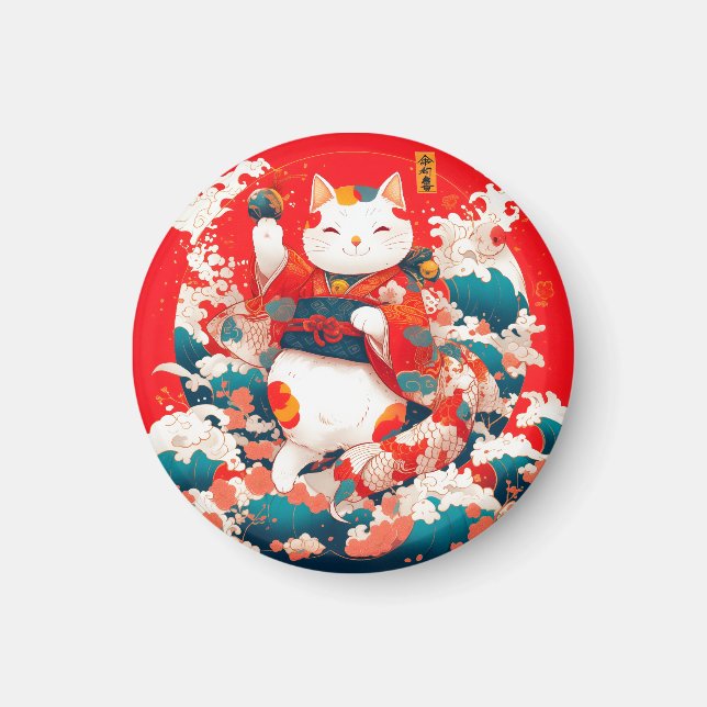 Maneki-Neko, Japanese Lucky Cat Magnet (Front)