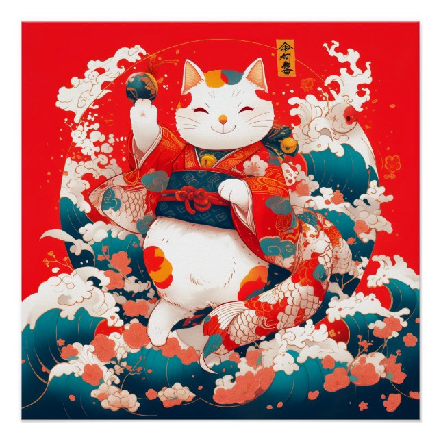 Maneki-Neko, Japanese Lucky Cat Poster (Front)