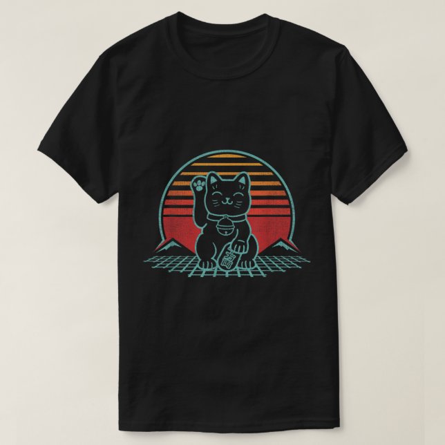 Maneki Neko Japanese Lucky Cat Retro Aesthetic Kaw T-Shirt (Design Front)