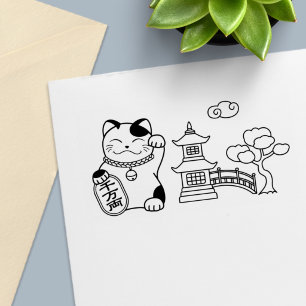 Maneki Neko Japanese Lucky Cat Self-inking Stamp