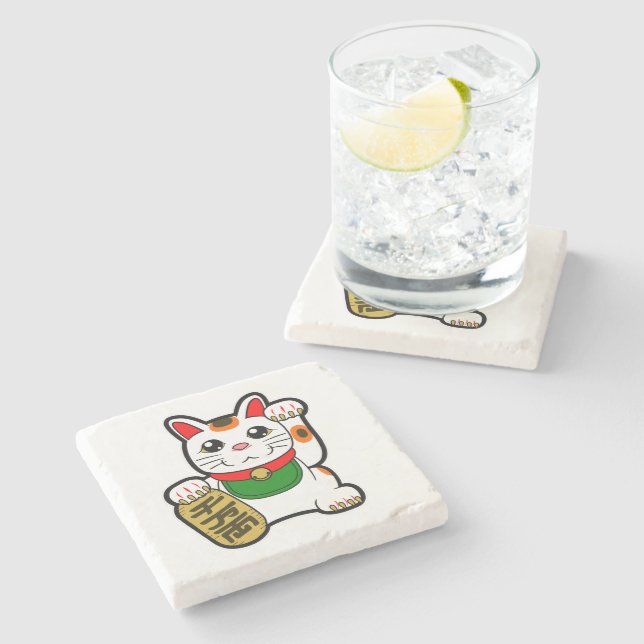 Maneki Neko: Japanese Lucky Cat Stone Coaster (Side)