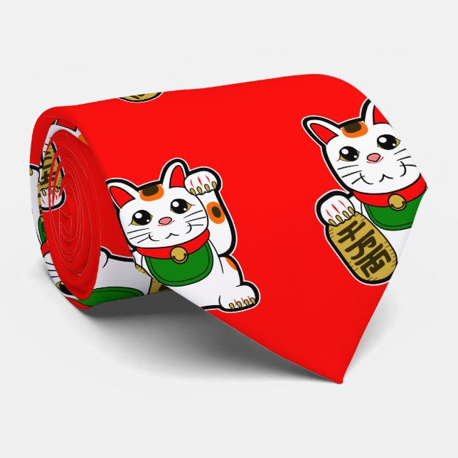 Maneki Neko: Japanese Lucky Cat Tie (Rolled)