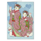 Maneki Neko Kawaii Maiko Dancing Cats Kimono Card