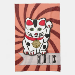 maneki neko kitchen towel
