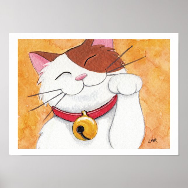 Maneki Neko Lucky Calico Cat Art Print (Front)
