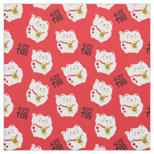 Maneki Neko Lucky Cat Chinese Japanese Symbol Fabric