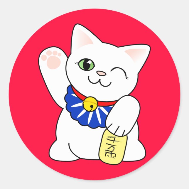 Maneki Neko Lucky Cat Classic Round Sticker (Front)