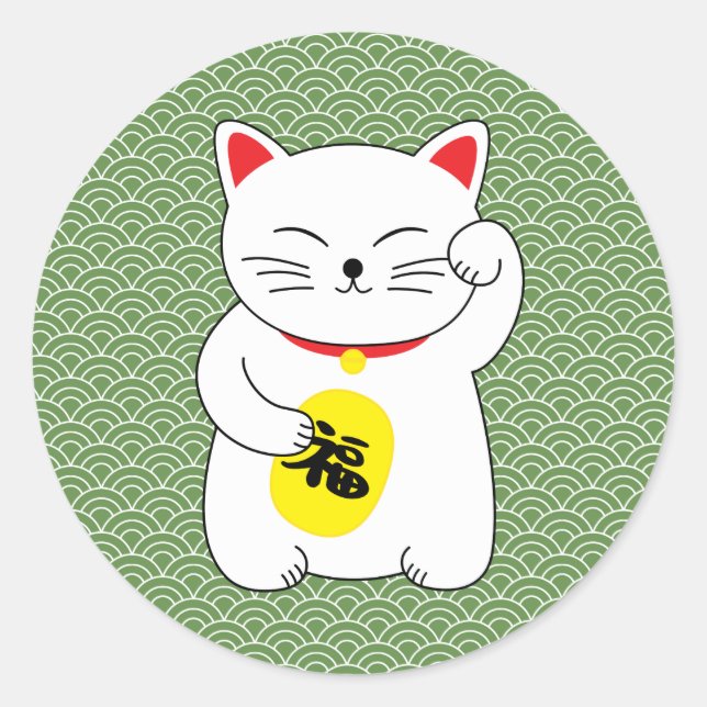 Maneki Neko Lucky Cat Classic Round Sticker (Front)