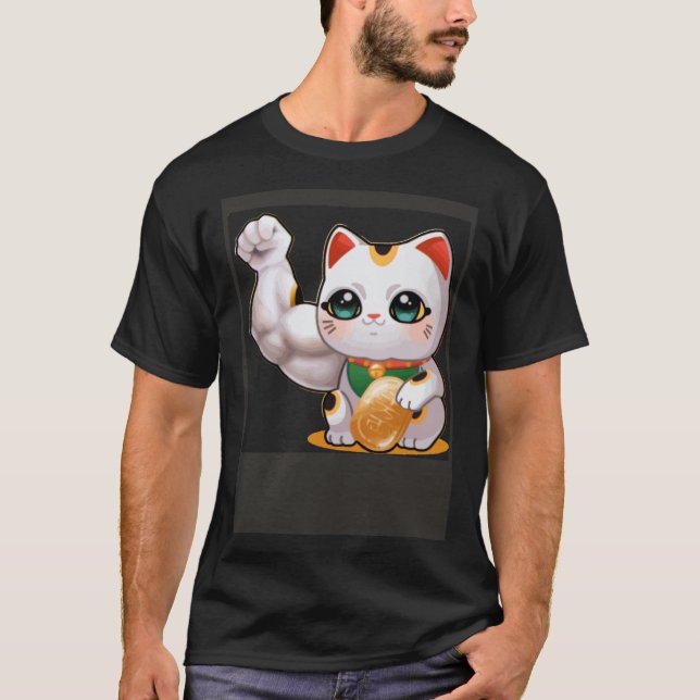 Maneki neko lucky cat gym bro pump flex swole T-Shirt (Front)